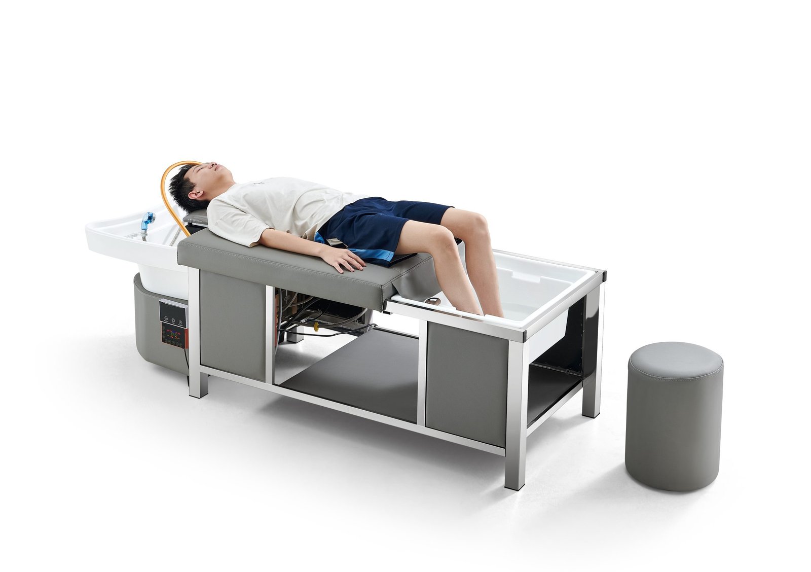 Headspa Chilax Pro & Pedicure Japanese Head Spa Massage Shampoo Bed | Natural Hot Stone Magnetic Therapy with Foot Basin | Under Seat Storage and Ottoman